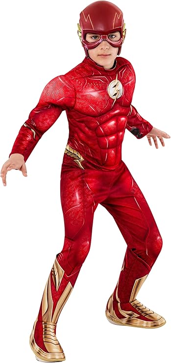 Rubies disfraz The Flash Classico para niño, Jumpsuit estampado con cubrebotas y antifaz, Oficial DC, para Carnaval, Navidad, Cumpleaños, Fiestas y Halloween